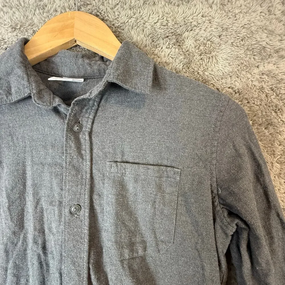 Gap Kids Boys Flannel Button Down Camp Shirt XL 12 Solid Gray Long Sleeve